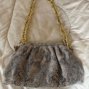Elegant Snake Print Women's Bag with Gold Chain